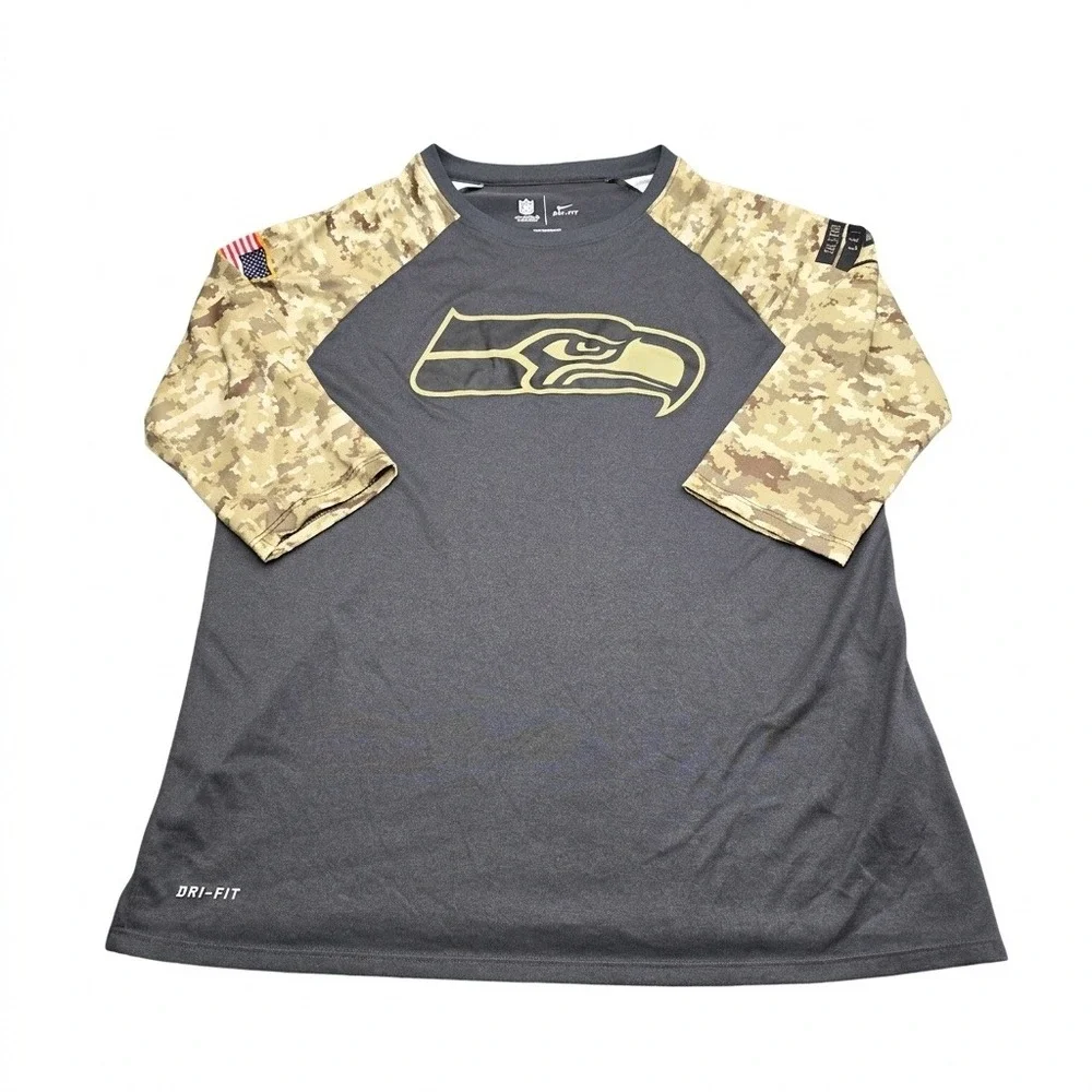 Nike Seattle Seahawks Salute to Service Women's XL Shirt Camo 3/4 Sleeve Dri-Fit